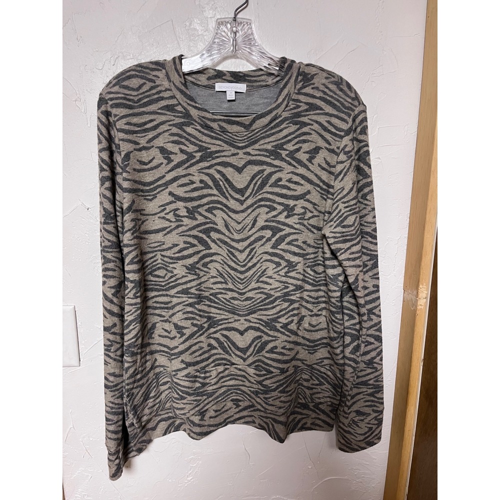Beyond Yoga Womens Zebra Print‎ Long Sleeve Pullover Crew Neck Side Slit Top M